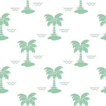 Seamless pattern with palm trees and waves. 库存插图