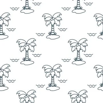 Seamless pattern with palm trees and waves. Stockillustratie