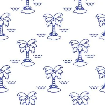 Seamless pattern with palm trees and waves. イラスト素材