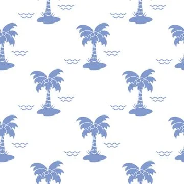 Seamless pattern with palm trees and waves. Stockillustratie