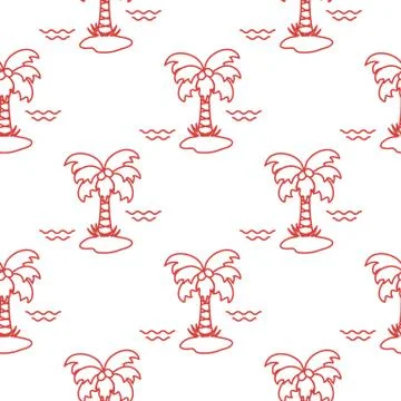 Seamless pattern with palm trees and waves. Illustrazione stock