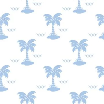 Seamless pattern with palm trees and waves. Stock Illustration