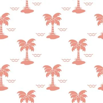 Seamless pattern with palm trees and waves. Stock Illustration
