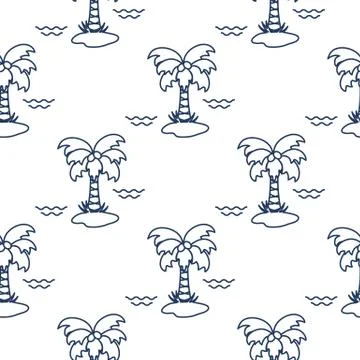 Seamless pattern with palm trees and waves. Stockillustratie
