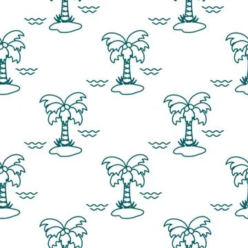 Seamless pattern with palm trees and waves. Stock Illustration