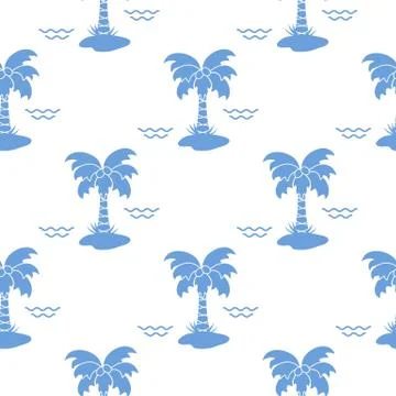 Seamless pattern with palm trees and waves. 스톡 일러스트