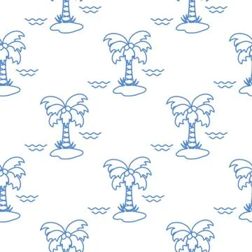 Seamless pattern with palm trees and waves. Stockillustratie