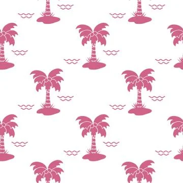 Seamless pattern with palm trees and waves. 库存插图