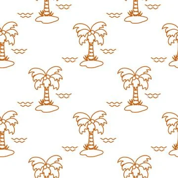 Seamless pattern with palm trees and waves. Stock Illustration