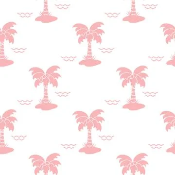 Seamless pattern with palm trees and waves. 스톡 일러스트