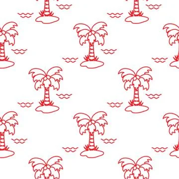 Seamless pattern with palm trees and waves. Illustrazione stock