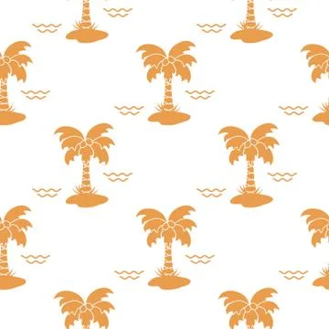 Seamless pattern with palm trees and waves. 스톡 일러스트