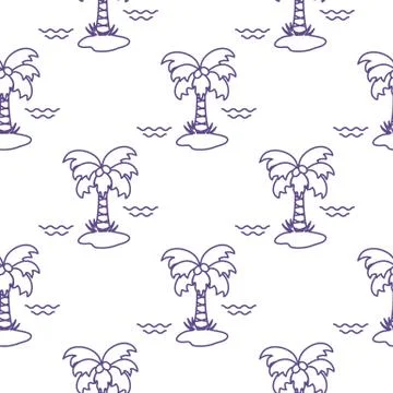 Seamless pattern with palm trees and waves. Stock Illustration
