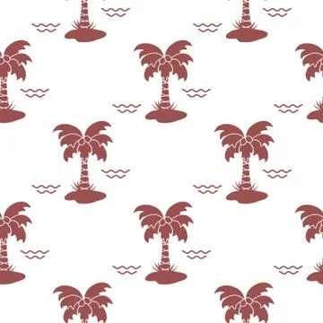 Seamless pattern with palm trees and waves. 库存插图
