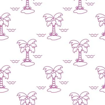 Seamless pattern with palm trees and waves. Illustrazione stock