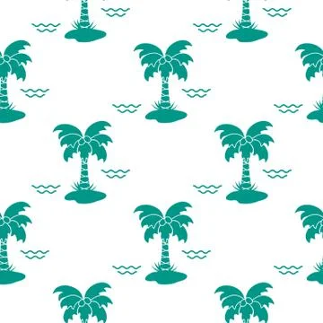 Seamless pattern with palm trees and waves. 库存插图