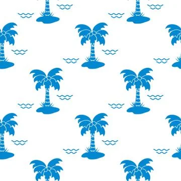 Seamless pattern with palm trees and waves. 库存插图