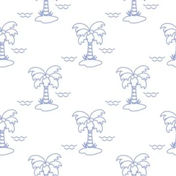 Seamless pattern with palm trees and waves. Stockillustratie