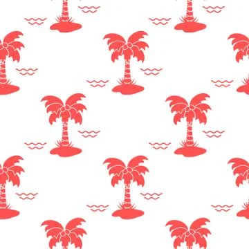 Seamless pattern with palm trees and waves. 스톡 일러스트