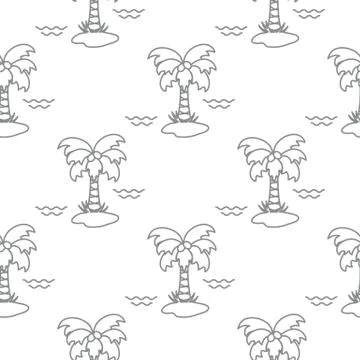 Seamless pattern with palm trees and waves. Illustrazione stock