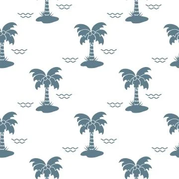 Seamless pattern with palm trees and waves. 库存插图