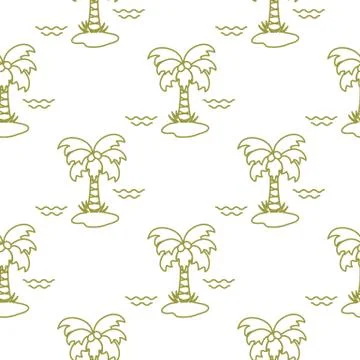 Seamless pattern with palm trees and waves. 스톡 일러스트