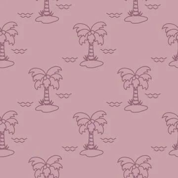 Seamless pattern with palm trees and waves. Stock Illustration