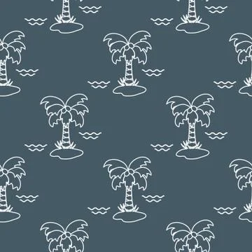Seamless pattern with palm trees and waves. Stockillustratie