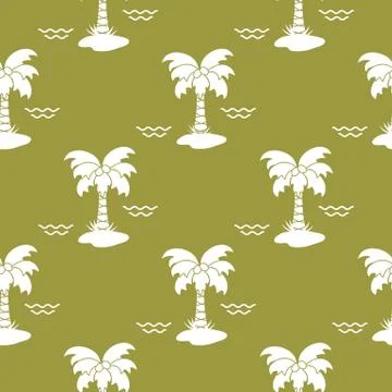 Seamless pattern with palm trees and waves. イラスト素材