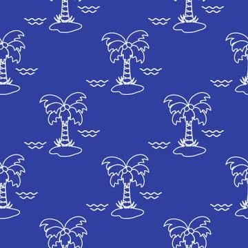 Seamless pattern with palm trees and waves. Stockillustratie