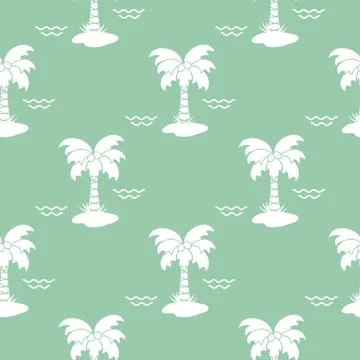 Seamless pattern with palm trees and waves. Illustrazione stock