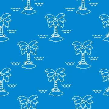 Seamless pattern with palm trees and waves. Stock Illustration