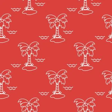 Seamless pattern with palm trees and waves. 库存插图