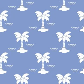 Seamless pattern with palm trees and waves. 스톡 일러스트