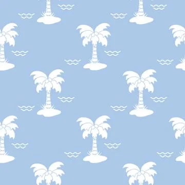 Seamless pattern with palm trees and waves. 스톡 일러스트