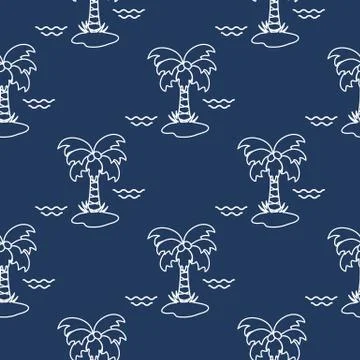 Seamless pattern with palm trees and waves. Stockillustratie