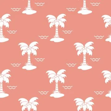 Seamless pattern with palm trees and waves. Illustrazione stock