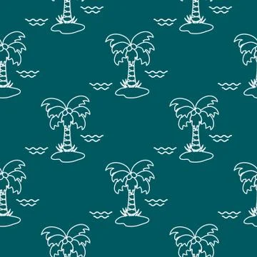 Seamless pattern with palm trees and waves. Illustrazione stock