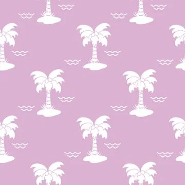 Seamless pattern with palm trees and waves. 스톡 일러스트