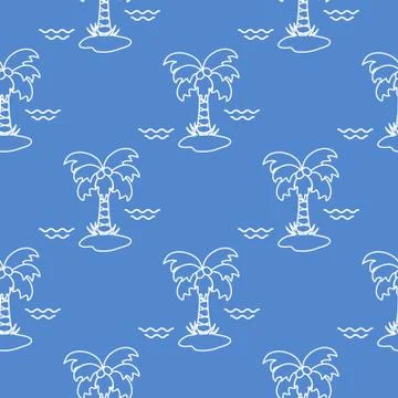 Seamless pattern with palm trees and waves. イラスト素材