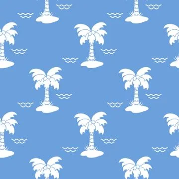 Seamless pattern with palm trees and waves. 库存插图