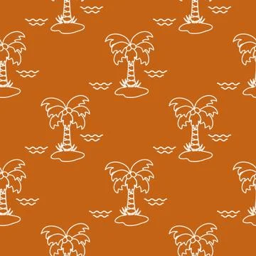 Seamless pattern with palm trees and waves. Stock Illustration