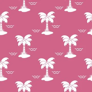 Seamless pattern with palm trees and waves. Illustrazione stock