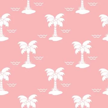 Seamless pattern with palm trees and waves. Stock Illustration
