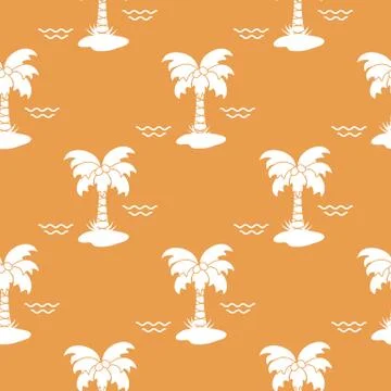 Seamless pattern with palm trees and waves. Illustrazione stock