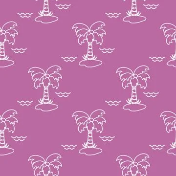 Seamless pattern with palm trees and waves. Illustrazione stock