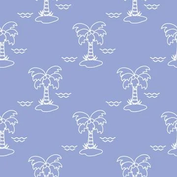 Seamless pattern with palm trees and waves. 스톡 일러스트
