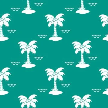 Seamless pattern with palm trees and waves. 스톡 일러스트