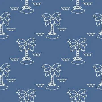 Seamless pattern with palm trees and waves. イラスト素材