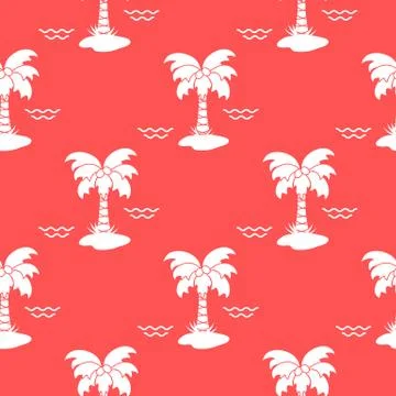 Seamless pattern with palm trees and waves. Stockillustratie
